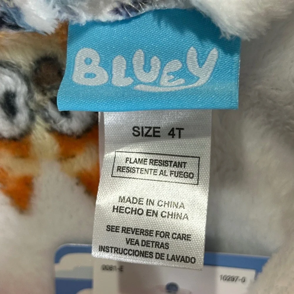 Bluey Bingo Kids Fleece Bathrobe White Blue Orange Size 4T Brand New Bath Time